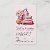 Elegante roze schoonmaakservice Maid QR-code Visitekaartje (Voorkant)