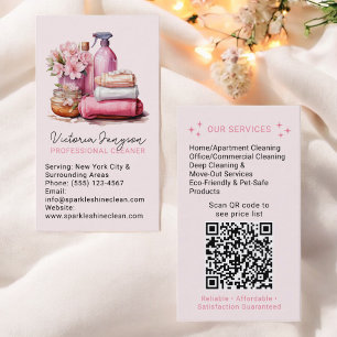 Elegante roze schoonmaakservice Maid QR-code Visitekaartje