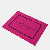 Elegante roze script familienaam welkom deurmat (Schuin)