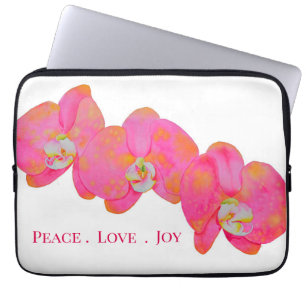 Elegante Roze sinaasappel waterverf bloemen orchid Laptop Sleeve