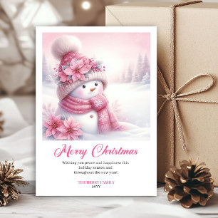 Elegante Roze Sneeuwman Kinderen Digitale Kerstkaa Feestdagenkaart