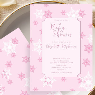 Elegante Roze Sneeuwvlok Baby Shower Uitnodiging