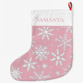 Elegante roze sneeuwvlokken grote kerstsok (Achterkant)