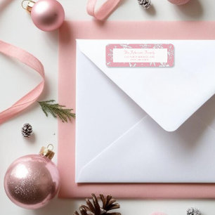 Elegante Roze Sneeuwvlokken Vakantie winter terugk Etiket