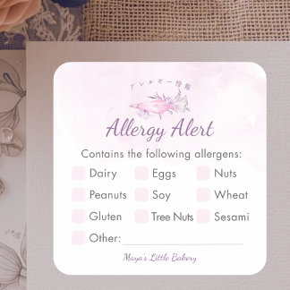 Elegante Roze Spuitzak Allergie Waarschuwing Vierkante Sticker