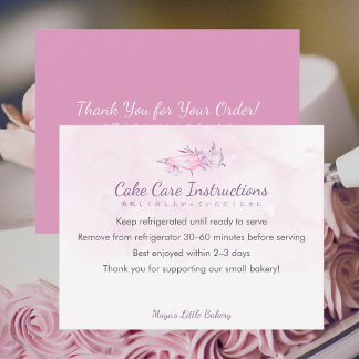 Elegante Roze Spuitzak Cake Verzorgingsinstructies Bedankkaart