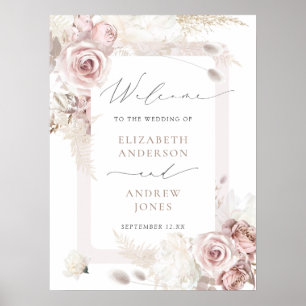 Elegante Roze Stof Roze Trouw Welkom Poster