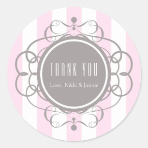 Elegante roze streepjes bruidssticker ronde sticker