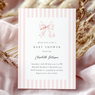 Elegante Roze Strepen Bow Baby shower Baby shower Kaart