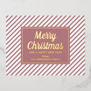 Elegante roze strepen Christmas Gold Folie Feestdagen Briefkaart