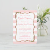 Elegante Roze Strepen Gouden Bloem Bruidsfeest Kaart (Staand voorkant)