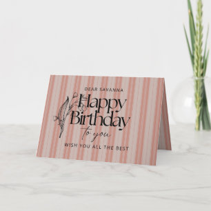 Elegante roze strepen Happy Birthday voor u Kaart