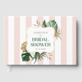 Elegante roze strepen tropische meisjesachtige bru gastenboek (Voorkant)