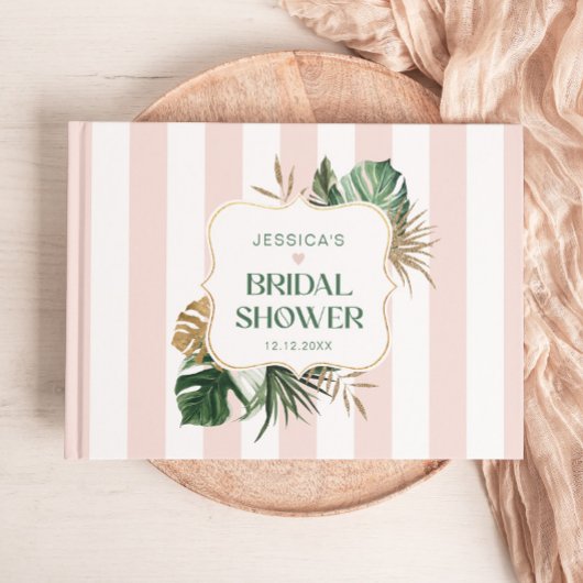 Elegante roze strepen tropische meisjesachtige bru gastenboek