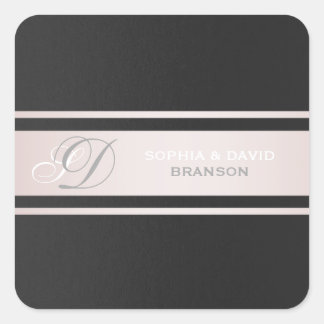 Elegante roze strepen zwart gestructureerd monogra vierkante sticker