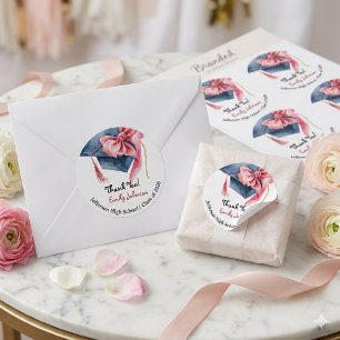 Elegante Roze Strik Afstudeer Bedankt Ronde Sticker