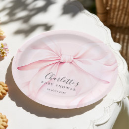 Elegante Roze Strik Baby Bruidsfeest Papieren Bordje