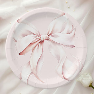 Elegante Roze Strik Baby Bruiloft Borrel Papieren Bordje
