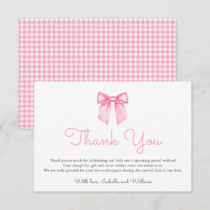Elegante Roze Strik Baby Shower Bedankkaart