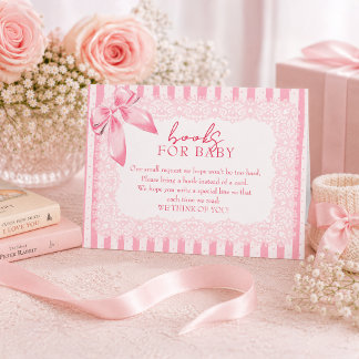 Elegante Roze Strik Baby Shower Boeken voor Baby I Informatiekaartje