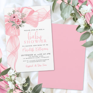 Elegante Roze Strik Baby Shower Kaart