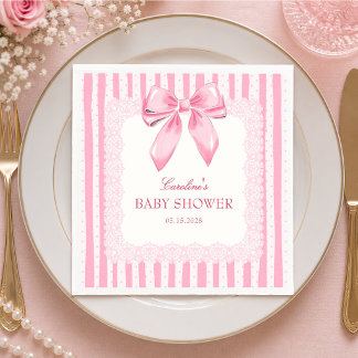 Elegante roze strik baby shower papieren servetten
