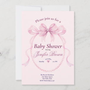 Elegante Roze Strik Baby Shower Uitnodiging voor M