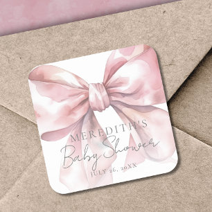 Elegante Roze Strik Baby Shower Vierkante Sticker