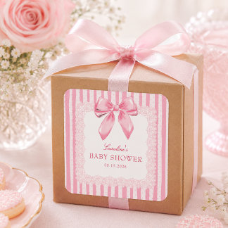 Elegante Roze Strik Babyborrel Vierkante Sticker