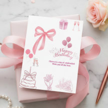 Elegante Roze Strik & Ballonnen Verjaardagskaart
