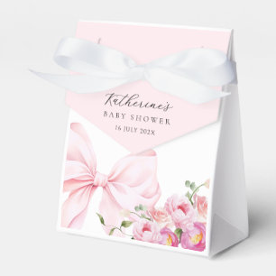 Elegante Roze Strik Bloemige Baby Shower Bedankdoosjes