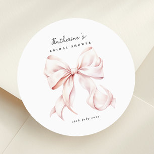 Elegante Roze Strik Bruidsdouche Ronde Sticker