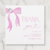 Elegante Roze Strik Bruidsdouche Script Bedankt Bedankjes Labels (Voorkant)