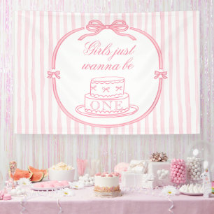 Elegante Roze Strik Coquette Meisje 1e Verjaardag Spandoek