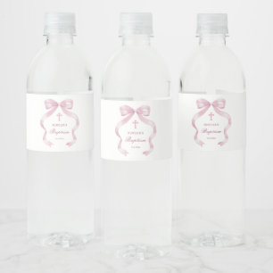 Elegante Roze Strik Doop Waterfles Etiket