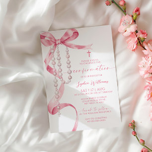 Elegante roze strik en rozenkrans bevestiging kaart