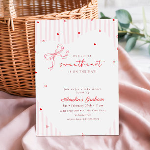 Elegante Roze Strik Hartvormige Baby Shower Script Kaart