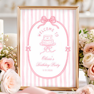 Elegante Roze Strik Meisje Verjaardag Welkom Poster