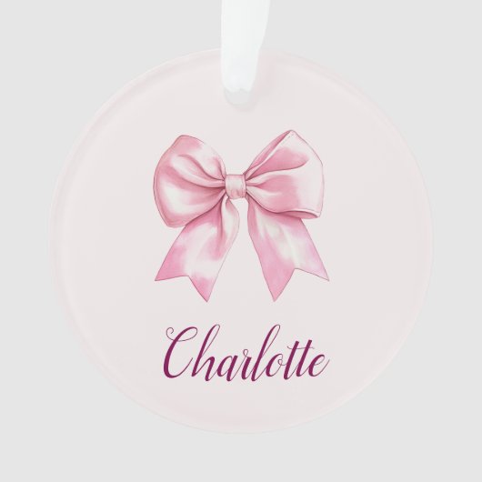 Elegante roze strik & naam | Gepersonaliseerd Orna Ornament (voorkant)