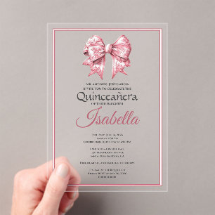 Elegante Roze Strik Quinceanera 15e Verjaardag Acryl Uitnodigingen