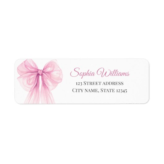 Elegante Roze Strik Retouradreslabels Etiket (Voorkant)