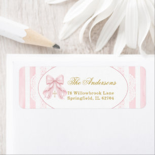 Elegante roze strik strepen kant etiket