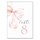 Elegante roze strik tafel nummers kaart (Voorkant)