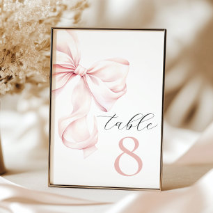 Elegante roze strik tafel nummers kaart