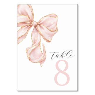 Elegante Roze Strik Tafel Nummers Kaart