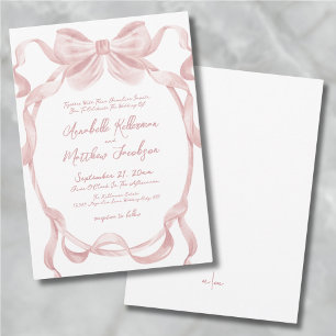 Elegante Roze Strik Whimsische Huwelijk Kaart