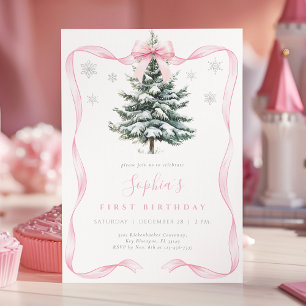 Elegante Roze Strik Winter Nederland Eerste Verjaa Kaart