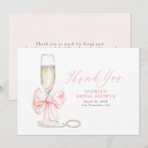 Elegante Roze Strikende Prosecco Bruidsfeest Bedan Bedankkaart