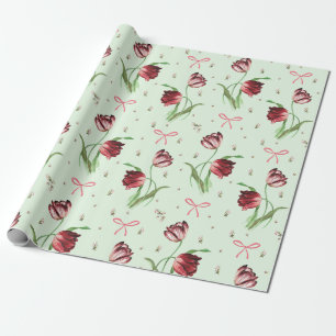 Elegante Roze Strikken Tulp Bloemmotief Cadeaupapier