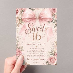 Elegante Roze Strikte Coquette Sweet 16 Acryl Uitnodigingen